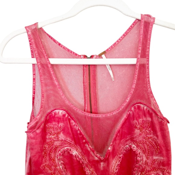 Free People Pink Cotton/mesh beaded dress Barbiecore size xs - Picture 2 of 7